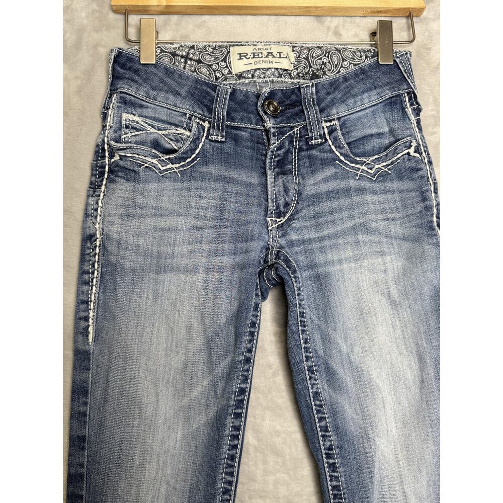 Ariat REAL Denim Jeans Womens 25L Bootcut Low Rise Stretch Embroidered Pockets - Picture 3 of 14